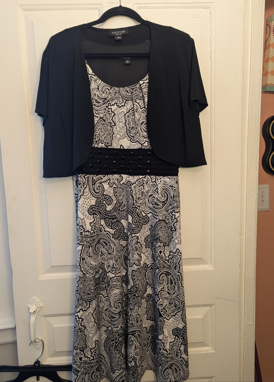 Perceptions Black and White Paisley Midi Dress with Bolero - Picture 2 of 4